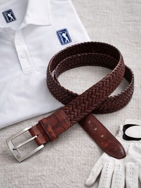 Braided Leather Woven Belt in Brown